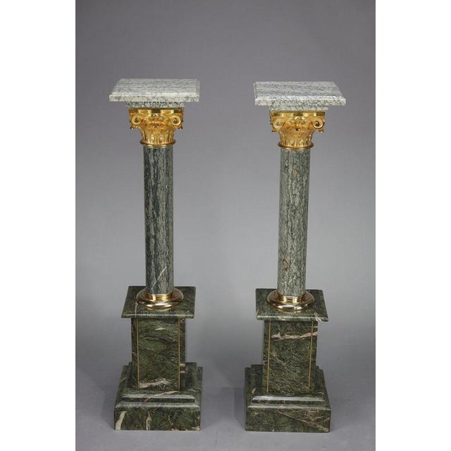 Columns in Green Estours Marble and Light Green Base, 1900, Set of 2 For Sale - Image 3 of 18
