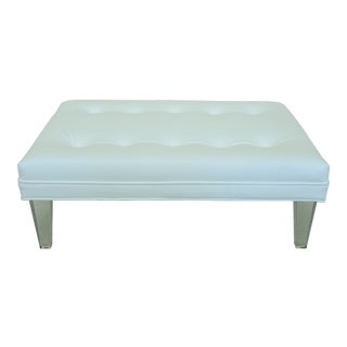 Modern Design Lucite Leg Bench Ottoman W. White Leather For Sale