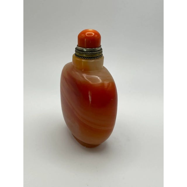Chinese Early 20th Century Orange Glass Snuff Bottle Imitating Banded Agate Made for the Mongolian Market For Sale - Image 3 of 11