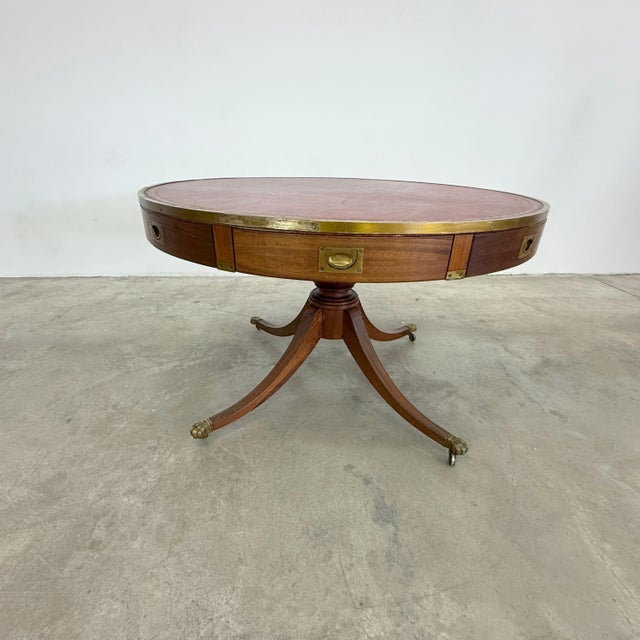 19c Mahogany Leather Top Drum Table For Sale - Image 4 of 12