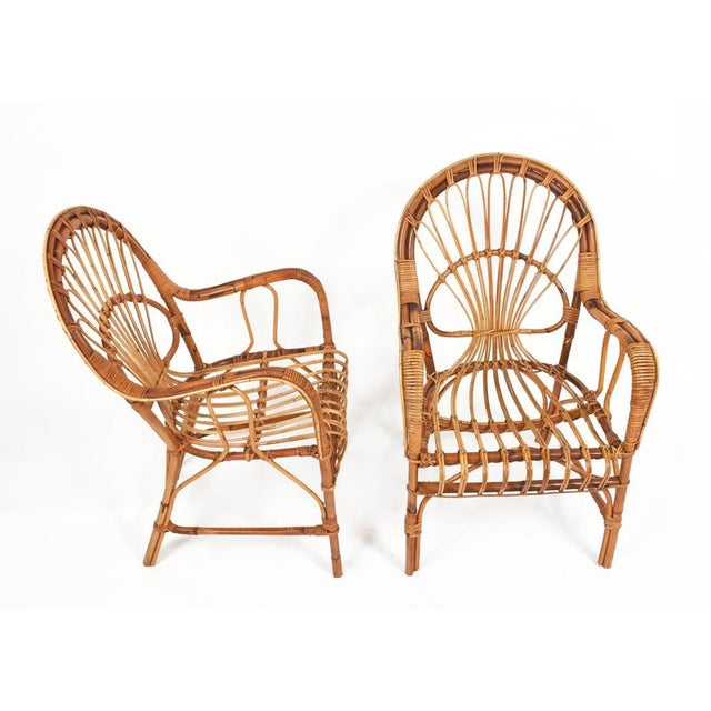 Gold Rattan and Bamboo Armchairs by Franco Albini, Italy, 1960s, Set of 2 For Sale - Image 8 of 11