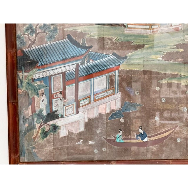 Large hand-painted Chinese Wallpaper Painting, China Trade, 18th – early 19th century. A fine mix of blues and gold leaf....