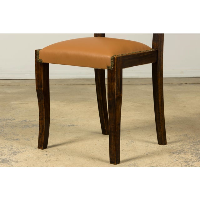 Set of 6 1930s French Art Deco Maple Dining Chairs in Tan Leather For Sale - Image 10 of 18