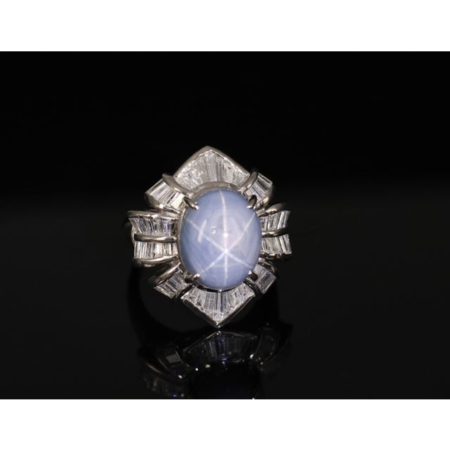 Modern Late 20th Century Fine 12.05ct Natural Star Sapphire & 1.72ct Diamond Platinum Ring Size 5.75 For Sale - Image 3 of 18
