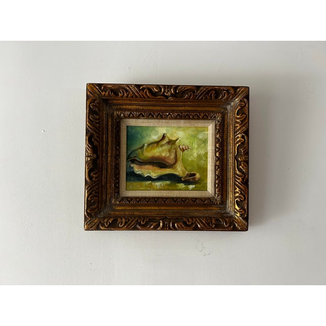 Figurative Vintage Still Life Conch Oil Painting in Hand Made Frame For Sale - Image 3 of 11