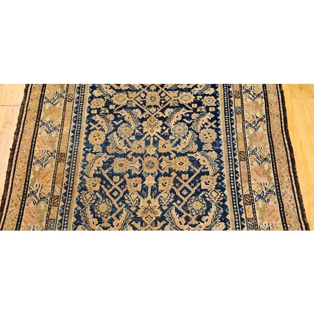 Antique Malayer Area Rug, Hand-Knotted Wool, Geometric Pattern, 4x7, Navy & Ivory For Sale - Image 10 of 16