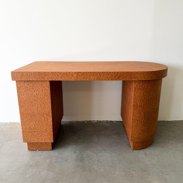 Vintage 80s Deco Postmodern Burlwood Writing Desk For Sale - Image 13 of 14