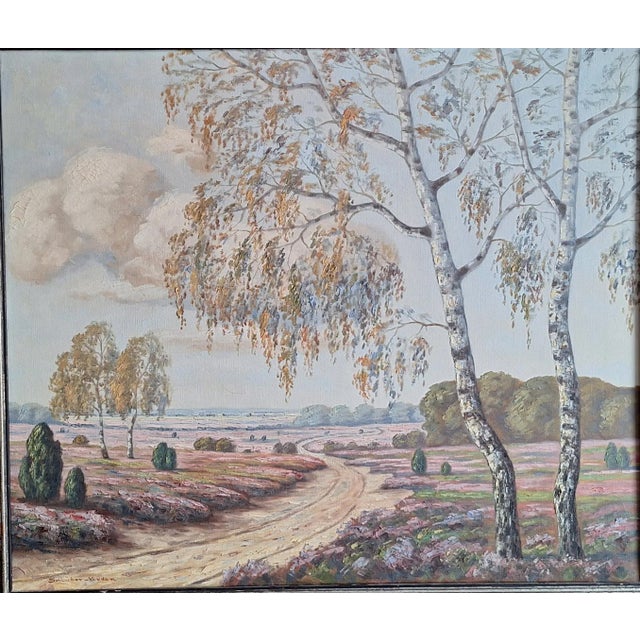 Wolfgang Schlüter, Heath Landscape, 1960s, Oil on Canvas, Framed, in Very Good conditions. Designed 1960 to 1969 This...