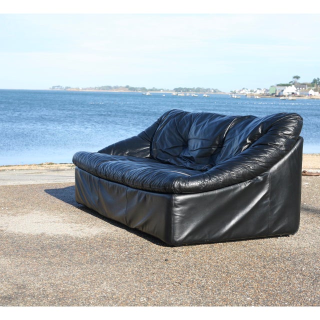 Black Leather Sofa by De Pas, D'Urbino and Lomazzi for Cinna, France, 1980s For Sale - Image 12 of 18