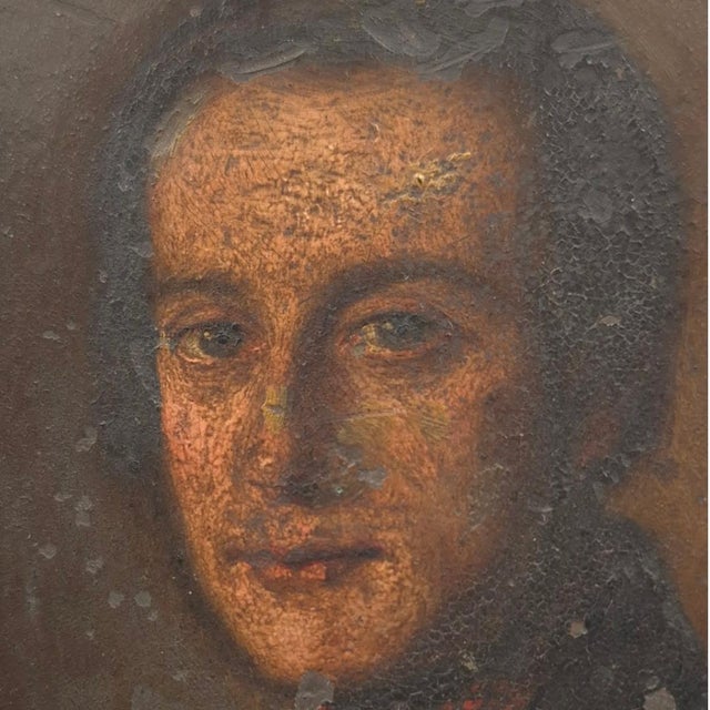19th Century French Hand-Painted Portrait Miniature on Copper in Gilt Ribbon Frame - 6" X 4.5" For Sale - Image 4 of 9