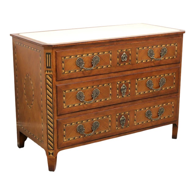 Baker Neoclassical Walnut Inlaid Marble Top Occasional Chest For Sale
