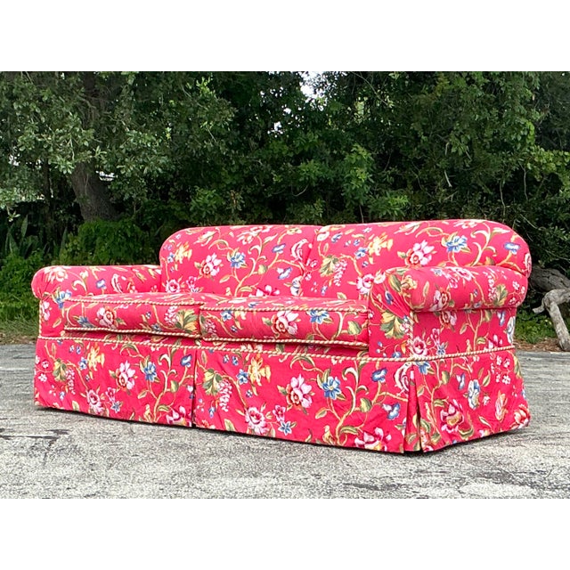 Brunschwig & Fils Vintage Regency Roll Arm Sofa in Brunschwig and Fils “Fiesta De Flores” Upholstery For Sale - Image 4 of 7
