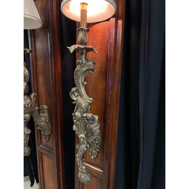 Baroque 1970s Maitland-Smith Bronze on Wood Wall Sconces - a Pair For Sale - Image 3 of 11