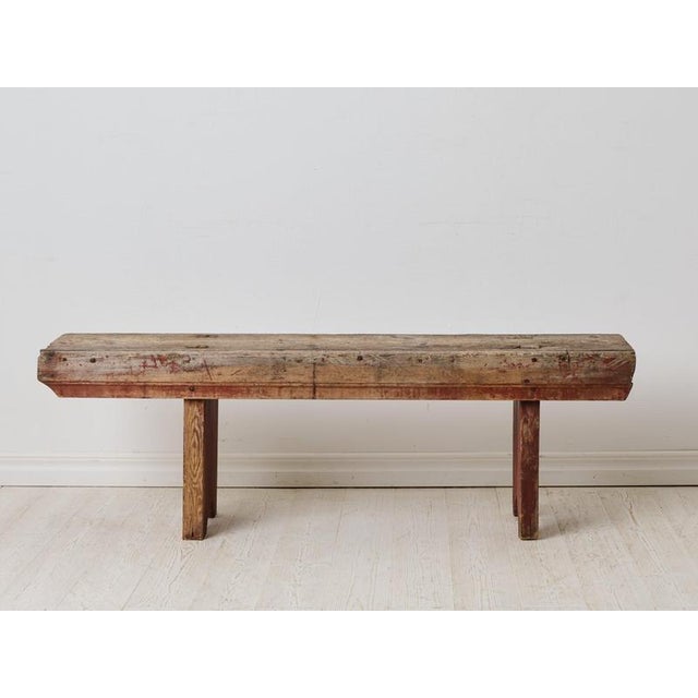 Folk Art Handcrafted Bench in Pine, Northern Sweden, Late 1700s For Sale - Image 3 of 12