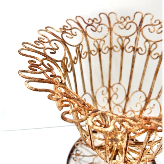 Vintage Scrolled Wrought Iron Tulip Planter Basket For Sale In Louisville - Image 6 of 8