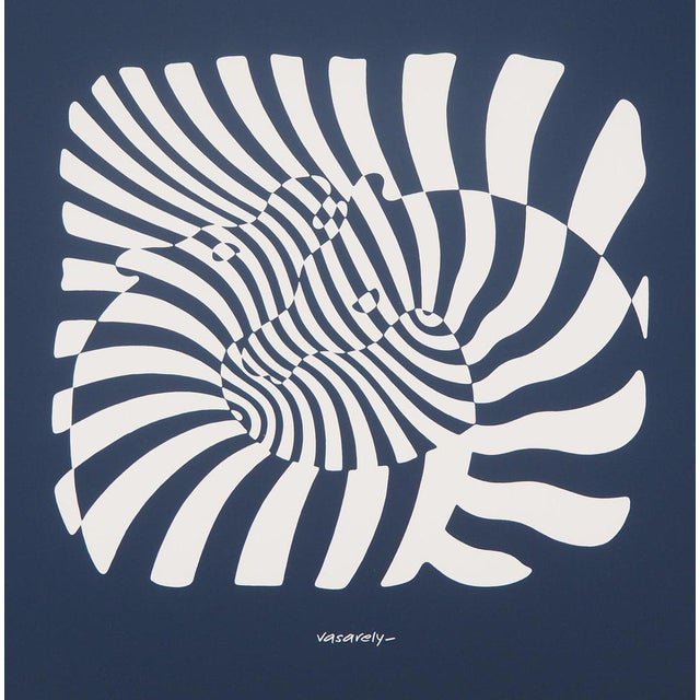 Victor Vasarely (1906-1997) Zebras on a Blue Background Original color silkscreen print Signed in the plate On Arches wove...