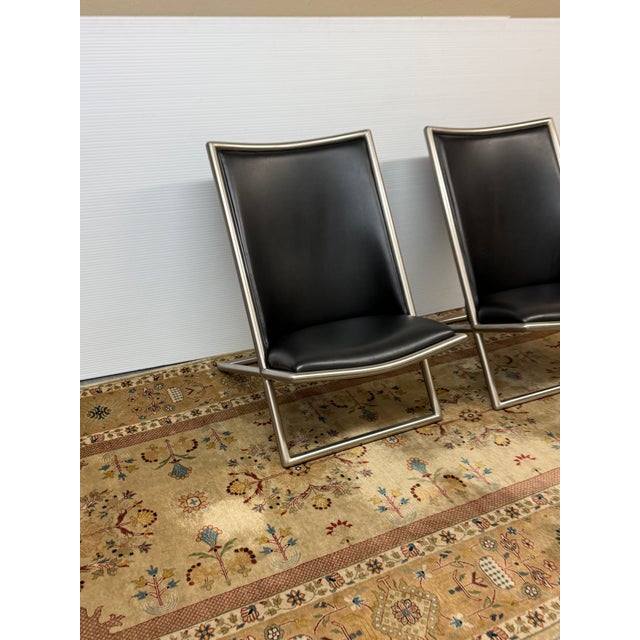 1960s Ward Bennett for Brickel Associates Leather Scissor Chairs, Pair For Sale - Image 5 of 12