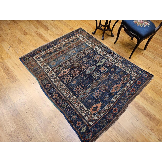 Antique Caucasian Shahsavan Tribal Rug, Hand-Knotted Wool, Geometric Pattern, Navy & Green, 5x6 For Sale - Image 16 of 16