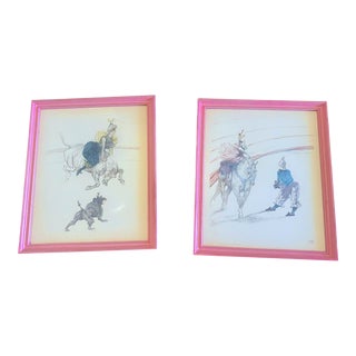 Vintage 1961 Toulouse Lautrec Circus Sketches in Pink Frames - a Pair For Sale