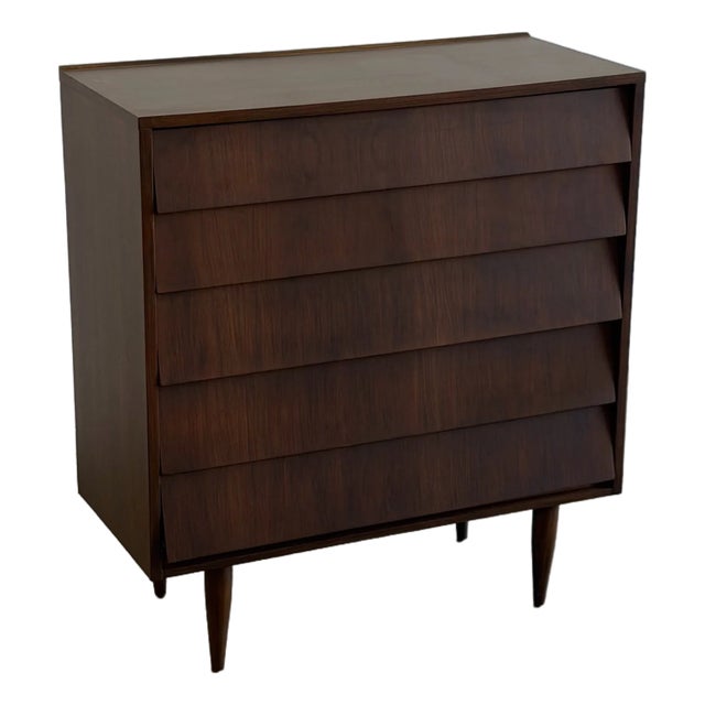 1960s Louvered Walnut Highboy For Sale
