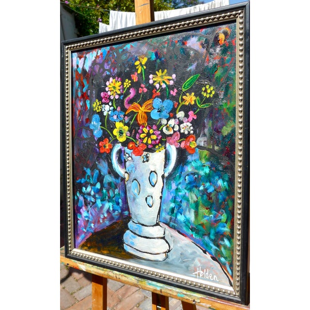 2020s Summer Flowers Oil in a Gilded Frame For Sale - Image 5 of 6