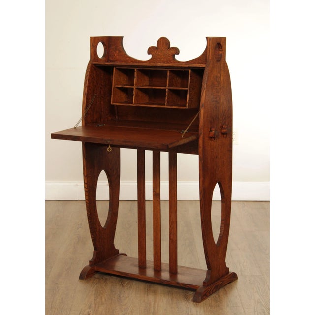 Arts & Crafts Arts & Crafts Antique Oak Drop Front Desk For Sale - Image 3 of 13