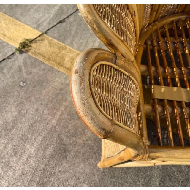 Late 20th Century 1970s Rattan Woven Wicker Peacock Fan Back Lounge Chair For Sale - Image 5 of 12