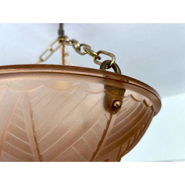 Art Deco French Pink Glass Pendant Light, 1930s For Sale - Image 11 of 18