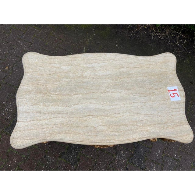 1940s Italian Baroque Rococo–Style Coffee Table Gilded Beechwood with Original Italian Marble Top This exceptional vintage...