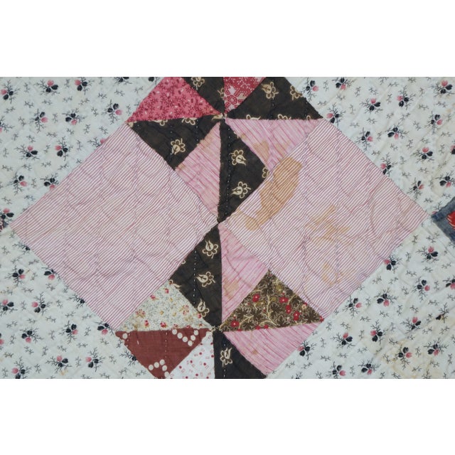 Vintage Handmade American Pinwheel Variant Postage Stamp Patchwork Quilt 76" For Sale - Image 9 of 12