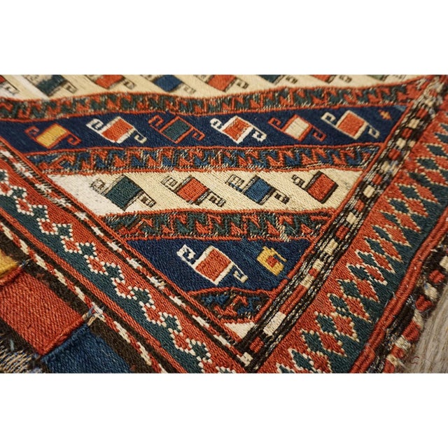 Textile 1900s Red Tribal Geometric Flat Weave Antique Caucasian Soumak Saddle Rug For Sale - Image 7 of 10