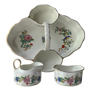 Circa 1960 Aynsley Bone China Pembroke Cottage Garden Basket With Creamer & Sugar Set- 3 Pieces