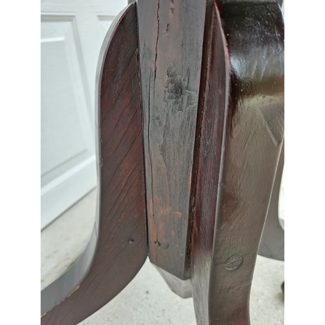 Primitive Round Wooden Pedestal Pub Table For Sale - Image 9 of 18