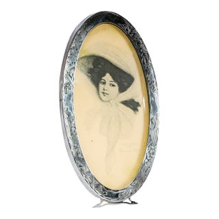 Lovely Art Nouveau Sterling Silver Floral Border Antique Photo Picture Frame For Sale