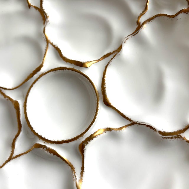 Victorian Antique Limoges Gilt Oyster Plate by C. Ahrenfeldt – France, C. 1890–1910 For Sale - Image 3 of 4