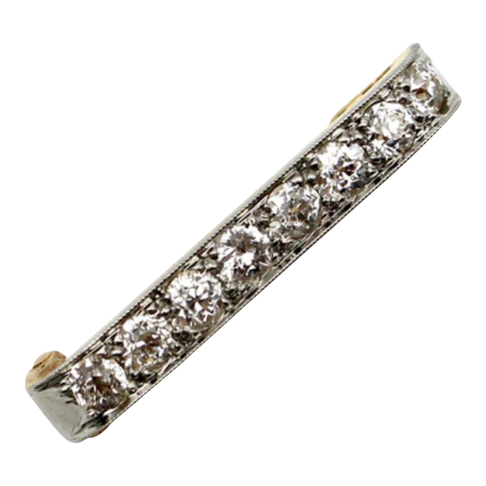 Edwardian 14K Gold Platinum Topped Old Mine Cut Diamond Bar Pin Chairish