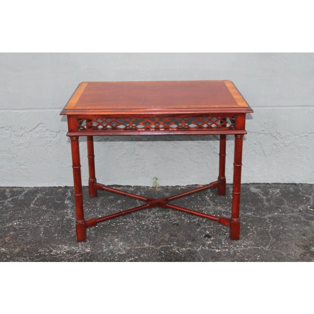 1940's Hollywood Regency Wood Fretted Faux Bamboo Accent Table For Sale - Image 11 of 12
