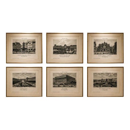 Paris Views: Palais Royal, Bourse, 1855, Engravings, Set of 6 For Sale