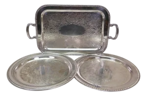 Vintage Silverplate Bar Butler Serving Trays Platters Oneida Rogers Leonard - Set of 3