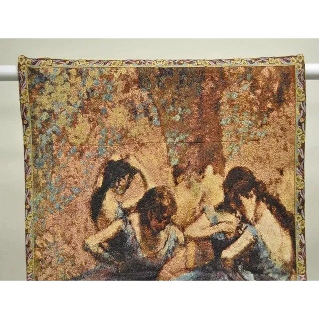 35"x25" French Wall Hanging Tapestry Jacquard Ballet Dancers in Blue Edgar Degas. Circa 21st Century. Measurements: 35" H...