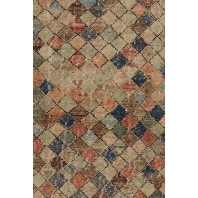 Traditional Vintage Distressed Runner Rug, Polychromatic Geometric Design - Rug & Kilim For Sale - Image 3 of 7