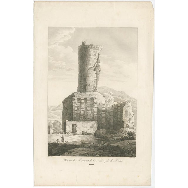 Antique print titled 'Ruines du Monument de la Turbie, près de Monaco'. Large, original antique print of the Tropaeum...