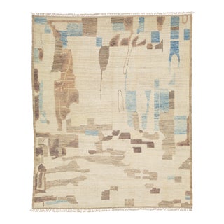Handmade Modern Moroccan Wool Rug With Abstract Earth Tones For Sale