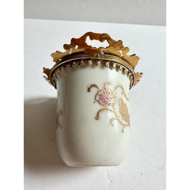 Lovely Vintage Egg w/Painted Enamel Birds In Porcelain Dish & Brass Cherub Stand For Sale - Image 14 of 17