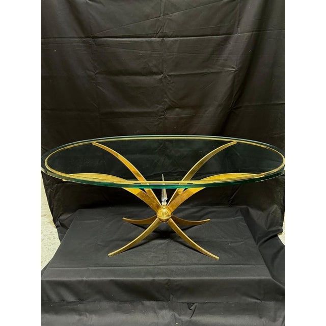 French Brass and Crystal Glass Table, 1960s For Sale - Image 6 of 6