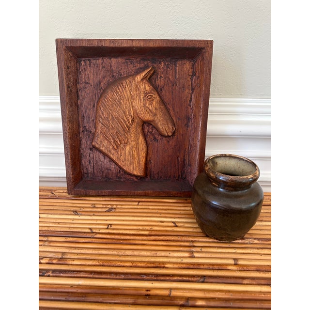 Vintage Hand Carved Wood Mid-Century Horse Wall Relief Panel Sculpture For Sale - Image 11 of 12