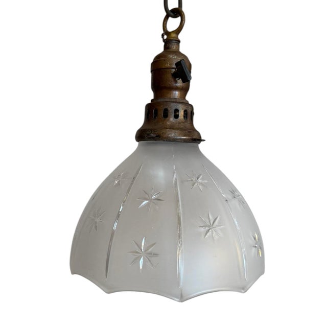 Antique Starburst Wheel Cut Hanging Pendant Lights - a Pair For Sale In Los Angeles - Image 6 of 10