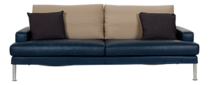FSM Clarus Leather Three Seater Blue Brown Sofa Couch Manual Function