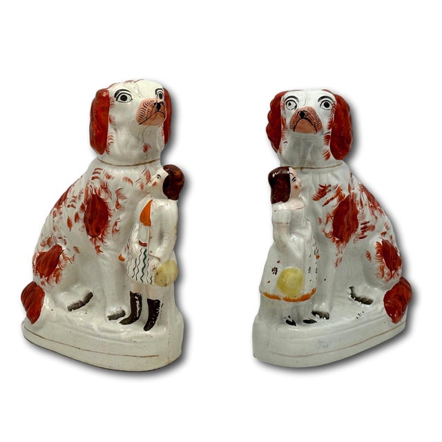 A Very Unusual Pair of Large Size Antique English Staffordshire Pottery Dog Figures - Circa Mid 19th Century For Sale - Image 4 of 18