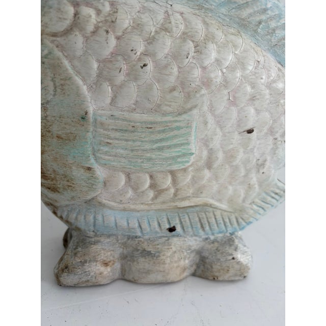 Blue Vintage Hand-Carved Wooden Fish Sculpture – Coastal Sculptural Decor For Sale - Image 8 of 14